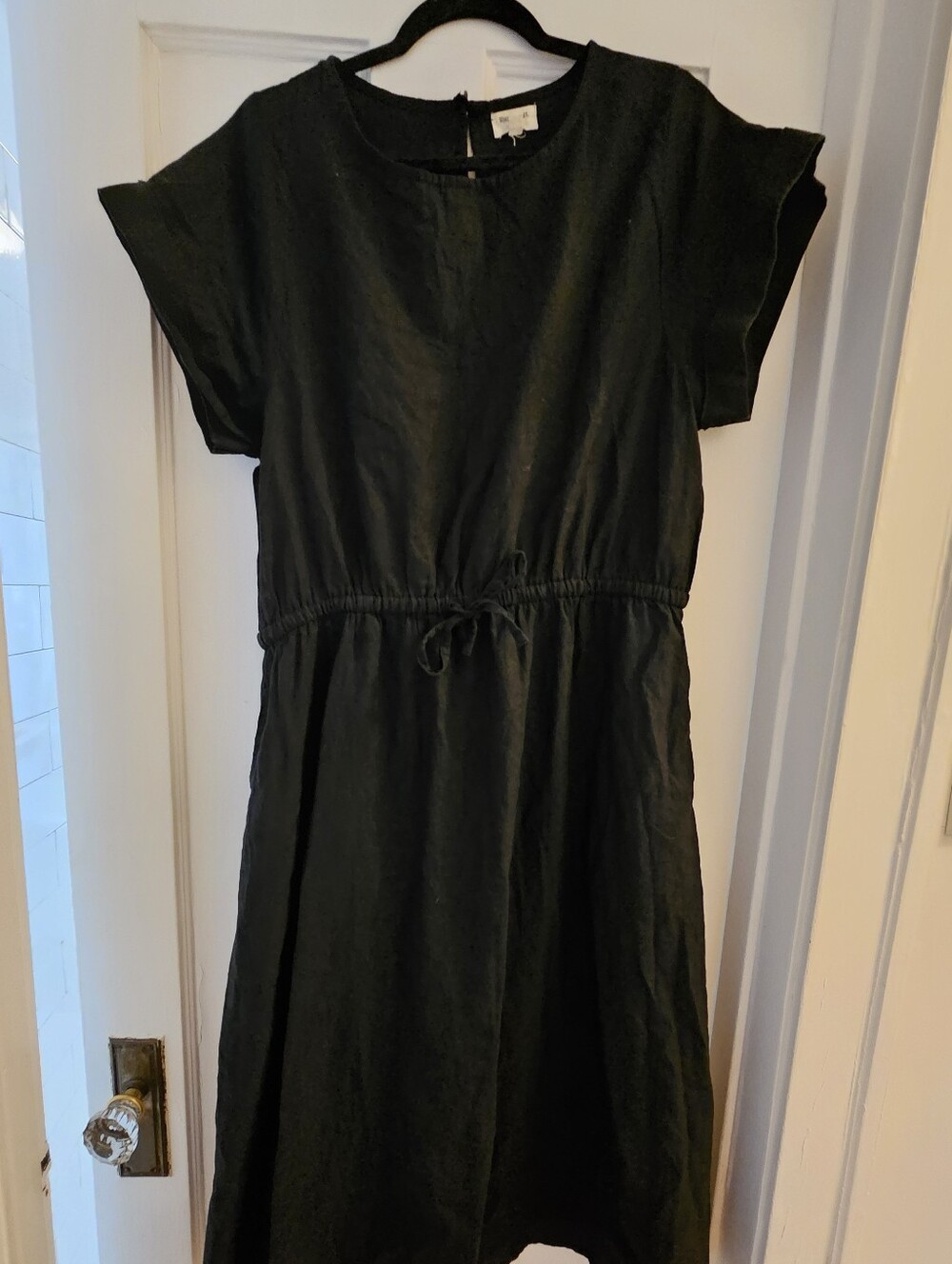 World Market Black Linen/Cotton Dress w/ Drawstring Waist L/XL